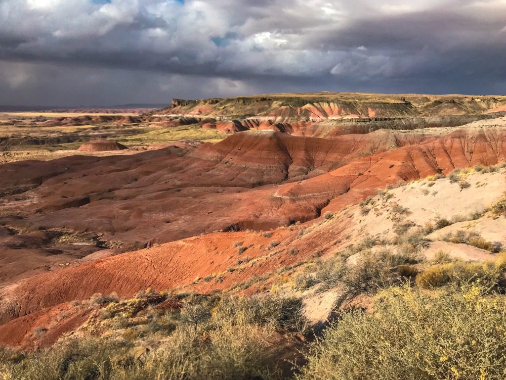 red, striated desert in Arizona, US in the Painted Desert AZ