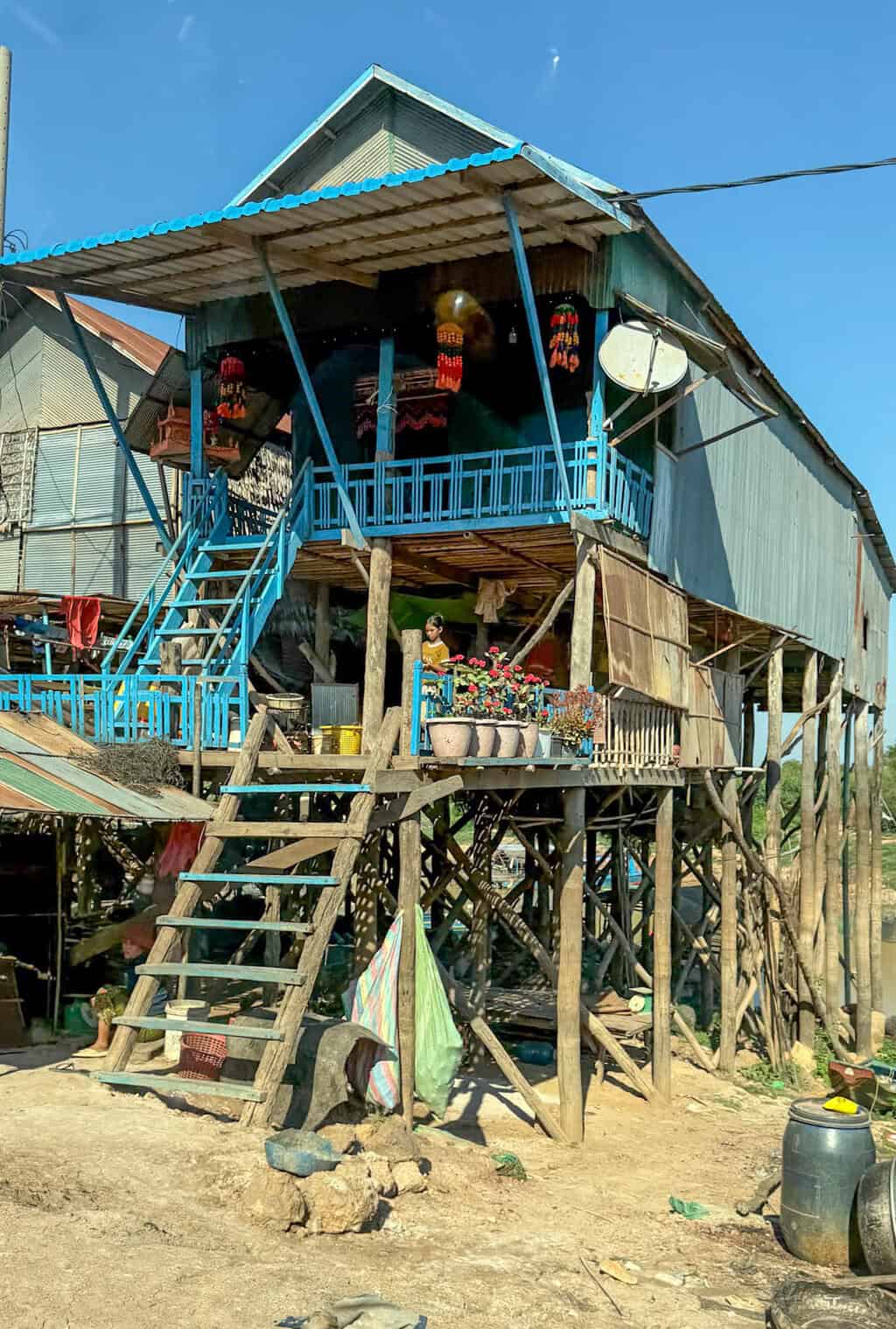 A house in Cambodia's floating village in the dry season. In the wet season all of the stilts can be underwater and the house would be reached by boat. This is a great #daytripfromSiemReapCambodia